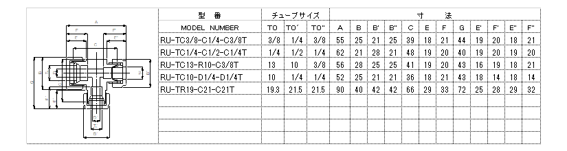 ふっ素樹脂PTFE継手フロロコネクター　異径継手 （厚肉チューブ、石英パイプ、ステンレスパイプ用）